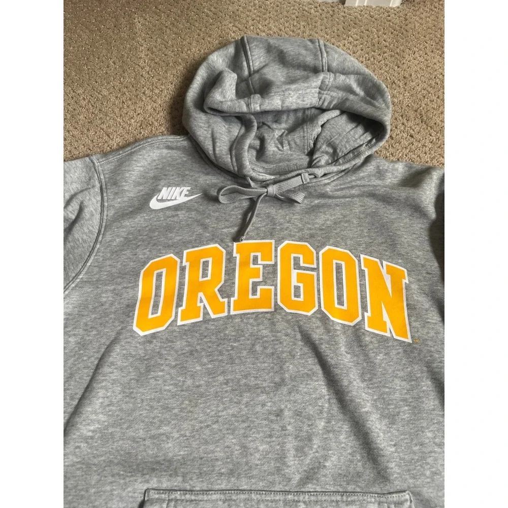 Nike Oregon Ducks Hoodie Womens Medium Gray Yellow Pullover Sweatshirt UO Logo